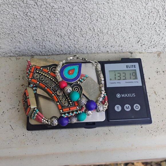 Handmade Tibetan Silver Turquoise Coral Lapis Lazuli Necklace Tribal - Picture 10 of 10